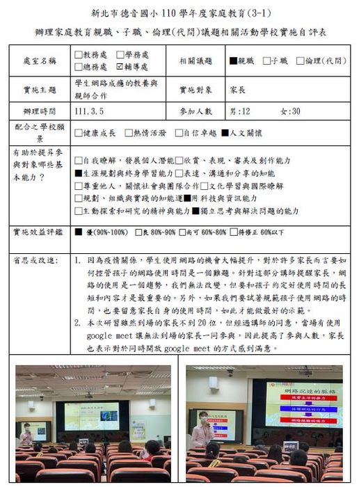 三、(一)辦理家庭教育親職、子職、倫理(代間)議題相關活動圖片